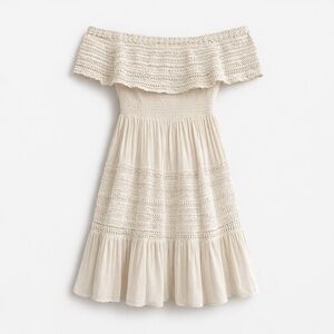 MOO Nation Off Shoulder Boho Midi Dress Cream Smocked Festival Size M